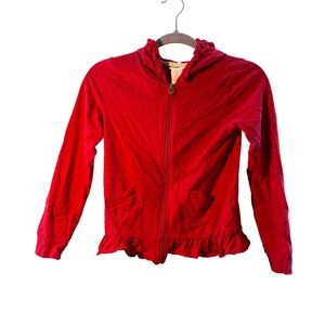 Tommy Bahama Girls Red Velour Ruffle Heart Zip Up Hoodie Jacket Size 8